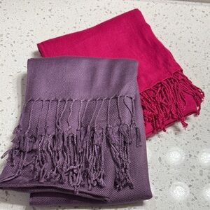 Elegant Pink and Purple Fringed‎ Scarves